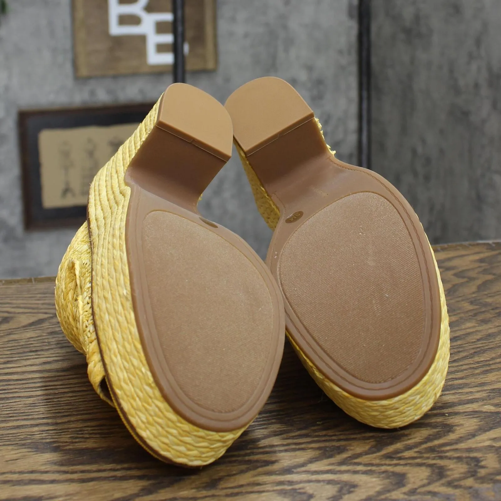 Lucky Brand Women's Yena Raffia Wedge Sandals Shoes LK-YENA Mimosa Yellow 9M