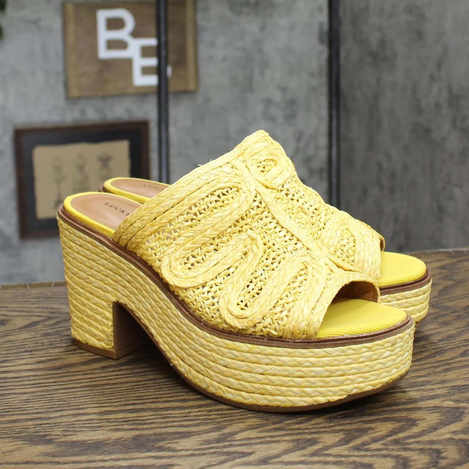 Lucky Brand Women's Yena Raffia Wedge Sandals Shoes LK-YENA Mimosa Yellow 9M