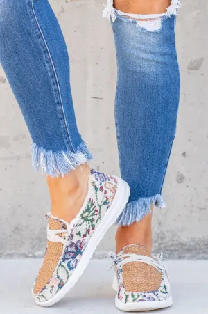 Macy Floral Embossed Boat Shoe Sneakers - Cream