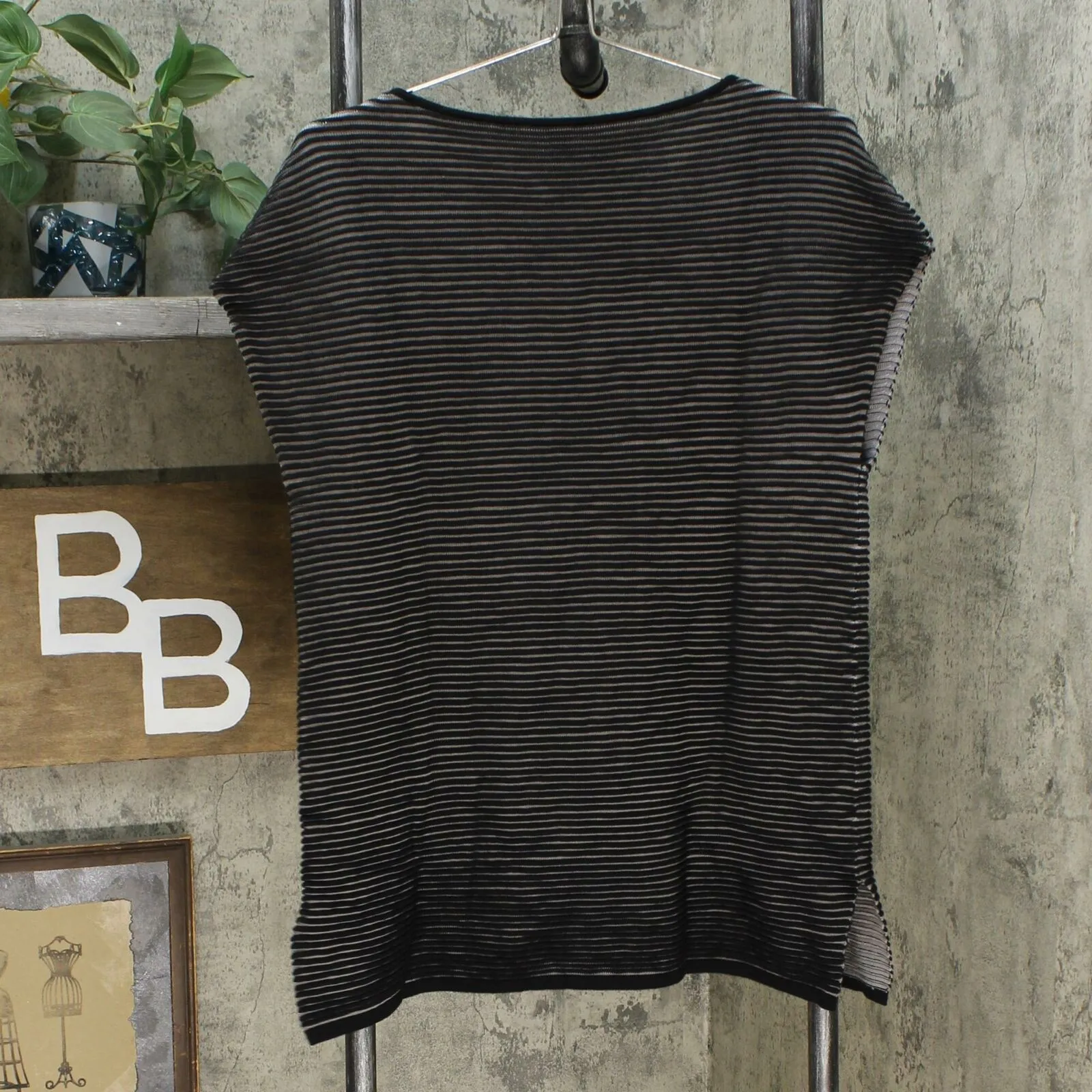 MarlaWynne Women's Ribbed Knit Ottoman Popover Top Black Medium