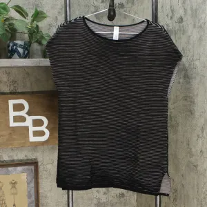 MarlaWynne Women's Ribbed Knit Ottoman Popover Top Black Medium