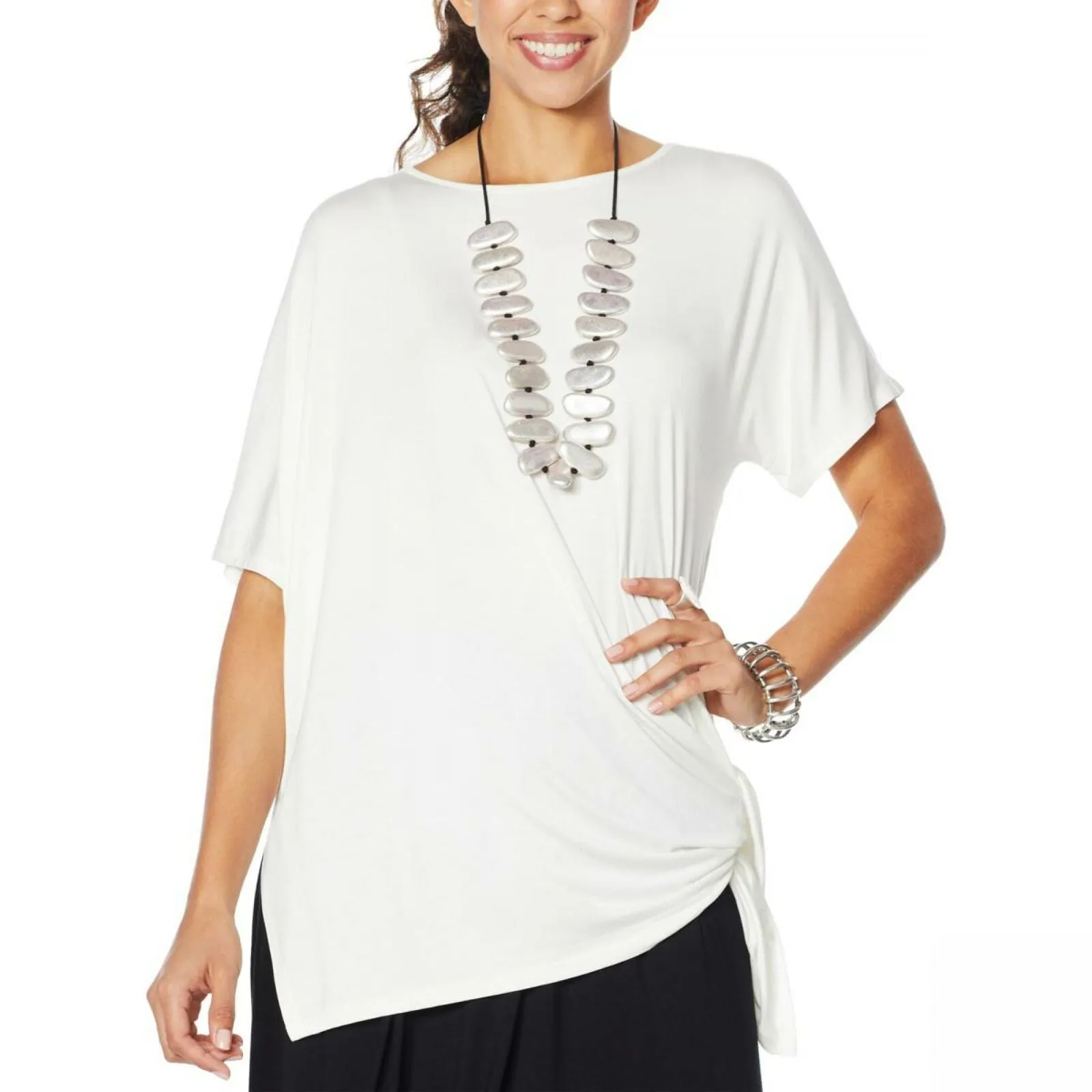 MarlaWynne WynneLayers Women's Asymmetric Side Tie Knit Top