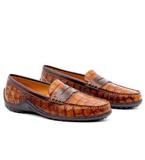 MARTIN DINGMAN BILL ALLIGATOR GRAIN LEATHER PENNY LOAFER - CHESTNUT