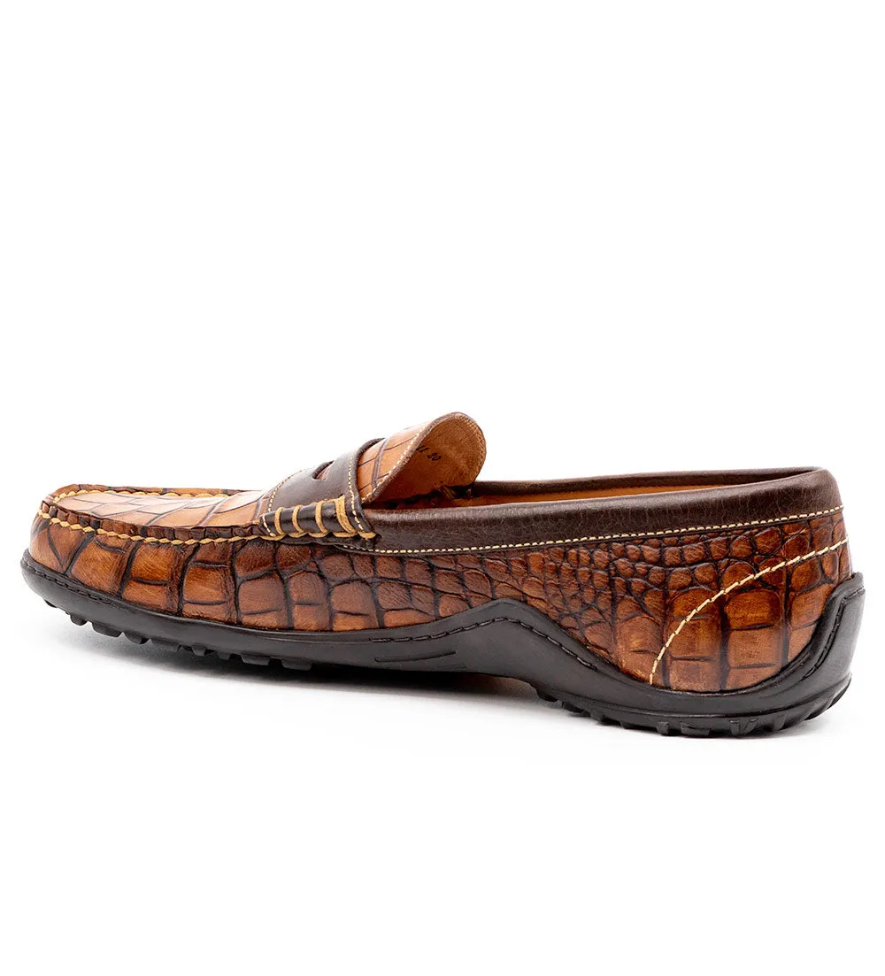 MARTIN DINGMAN BILL ALLIGATOR GRAIN LEATHER PENNY LOAFER - CHESTNUT