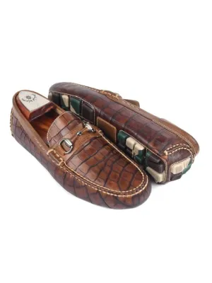 MARTIN DINGMAN MONTE CARLO ALLIGATOR GRAIN LEATHER HORSE BIT LOAFER - CHESTNUT