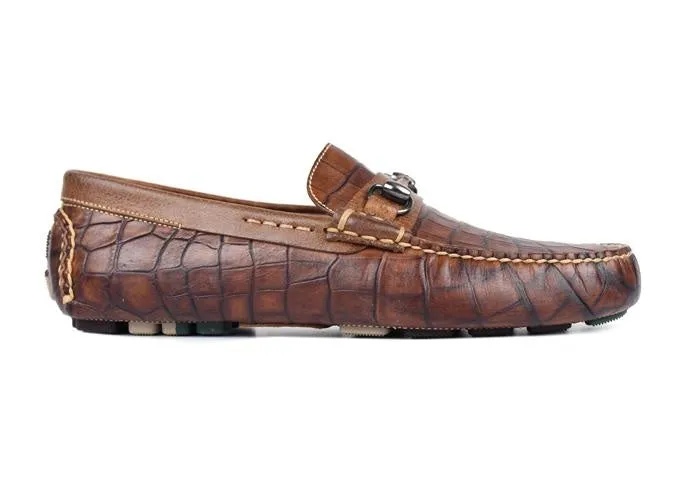 MARTIN DINGMAN MONTE CARLO ALLIGATOR GRAIN LEATHER HORSE BIT LOAFER - CHESTNUT