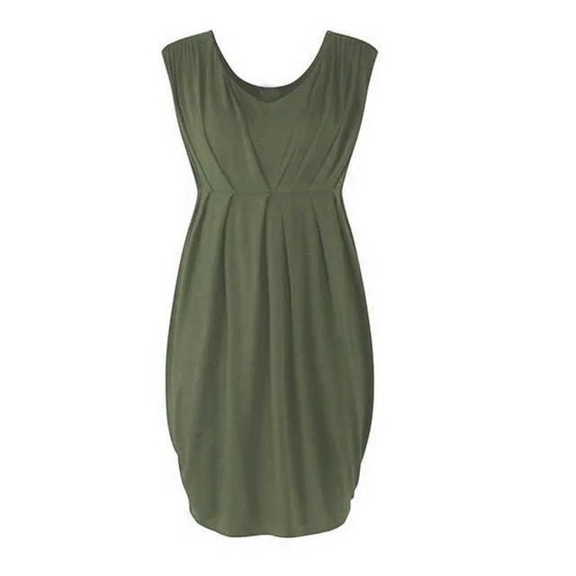 Maternity Dress Pregnancy Sleeveless Solid Color Summer Casual Dress