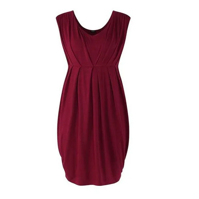 Maternity Dress Pregnancy Sleeveless Solid Color Summer Casual Dress