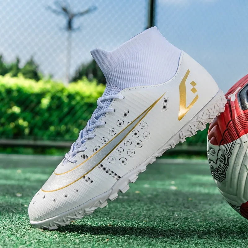 Men Soccer Shoes Adult Kids High Ankle Football Boots
