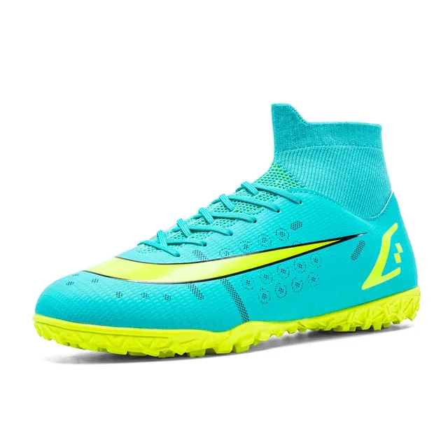 Men Soccer Shoes Adult Kids High Ankle Football Boots