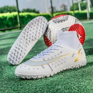 Men Soccer Shoes Adult Kids High Ankle Football Boots