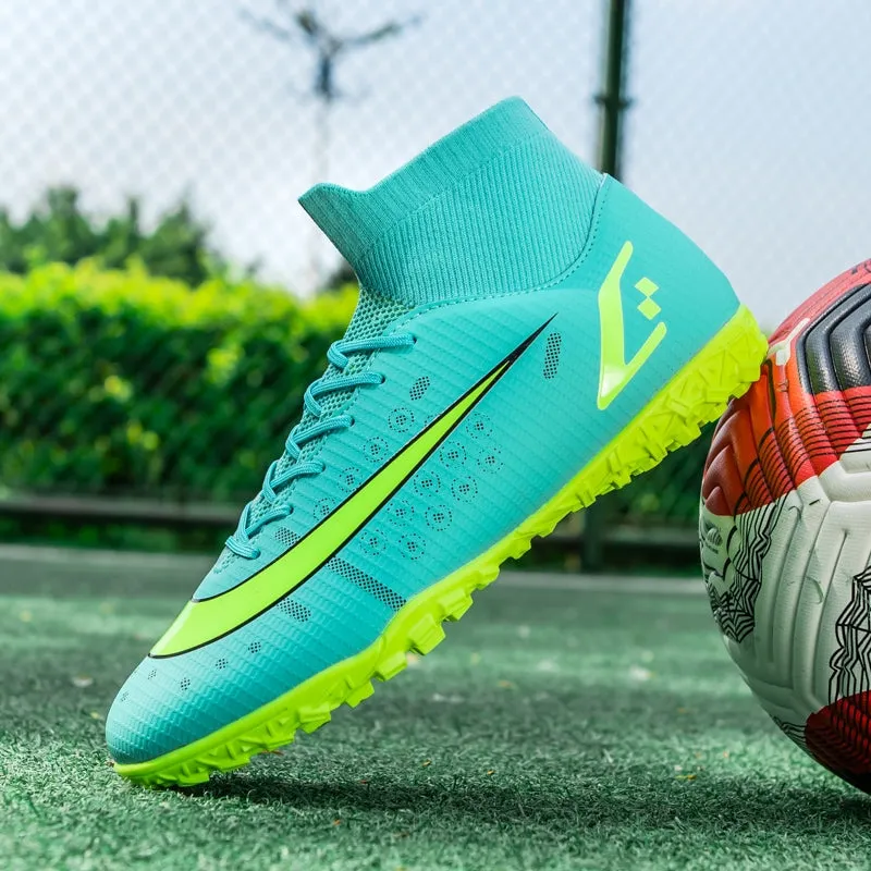 Men Soccer Shoes Adult Kids High Ankle Football Boots