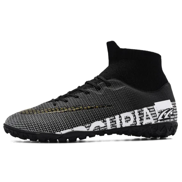 Men Soccer Shoes Adult Kids High Ankle Football Boots