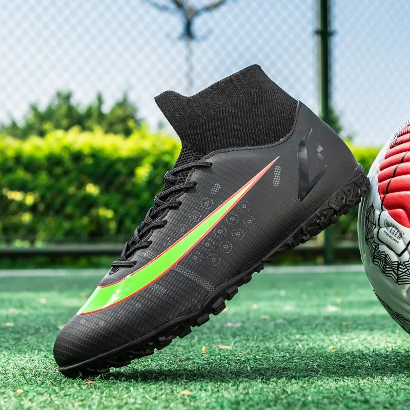 Men Soccer Shoes Adult Kids High Ankle Football Boots