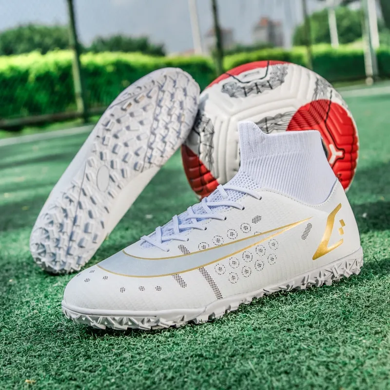 Men Soccer Shoes Adult Kids High Ankle Football Boots