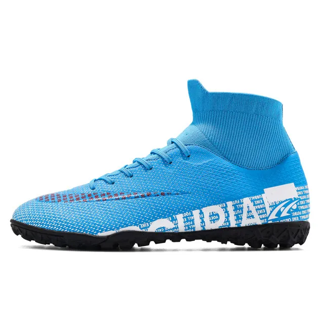 Men Soccer Shoes Adult Kids High Ankle Football Boots