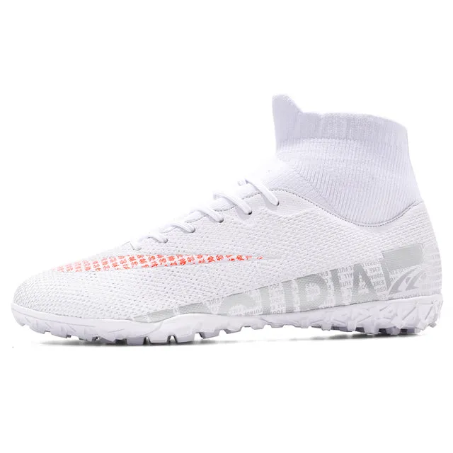 Men Soccer Shoes Adult Kids High Ankle Football Boots