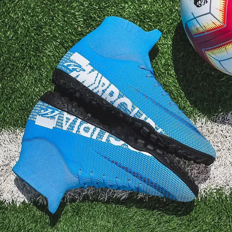 Men Soccer Shoes Adult Kids High Ankle Football Boots
