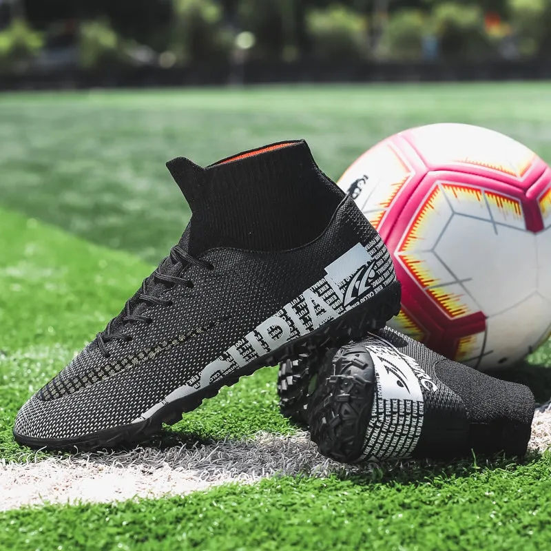 Men Soccer Shoes Adult Kids High Ankle Football Boots