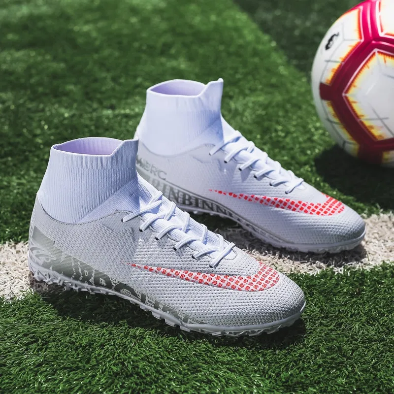Men Soccer Shoes Adult Kids High Ankle Football Boots