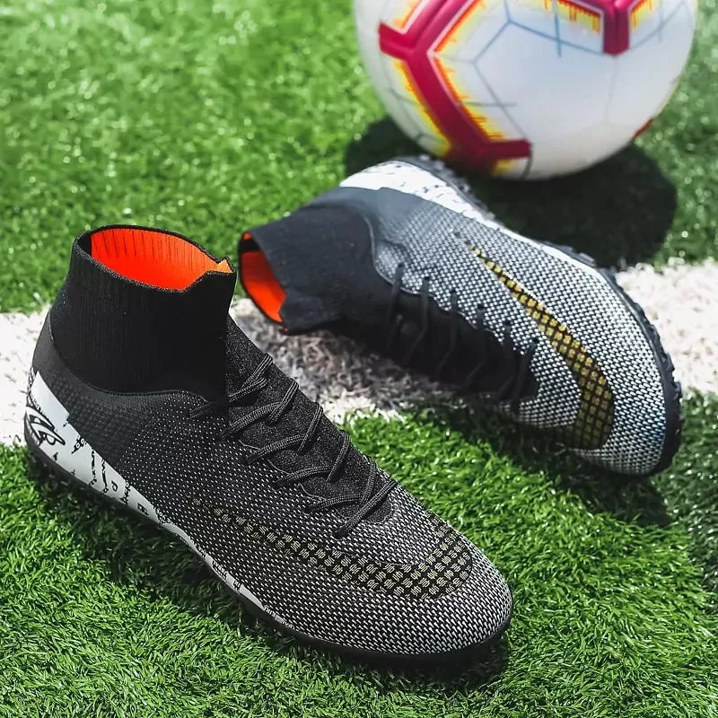 Men Soccer Shoes Adult Kids High Ankle Football Boots