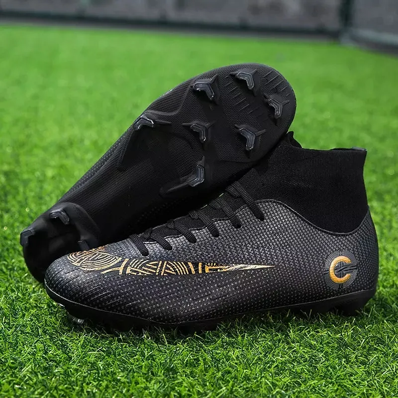 Men Soccer Shoes Adult Kids High Ankle Football Boots