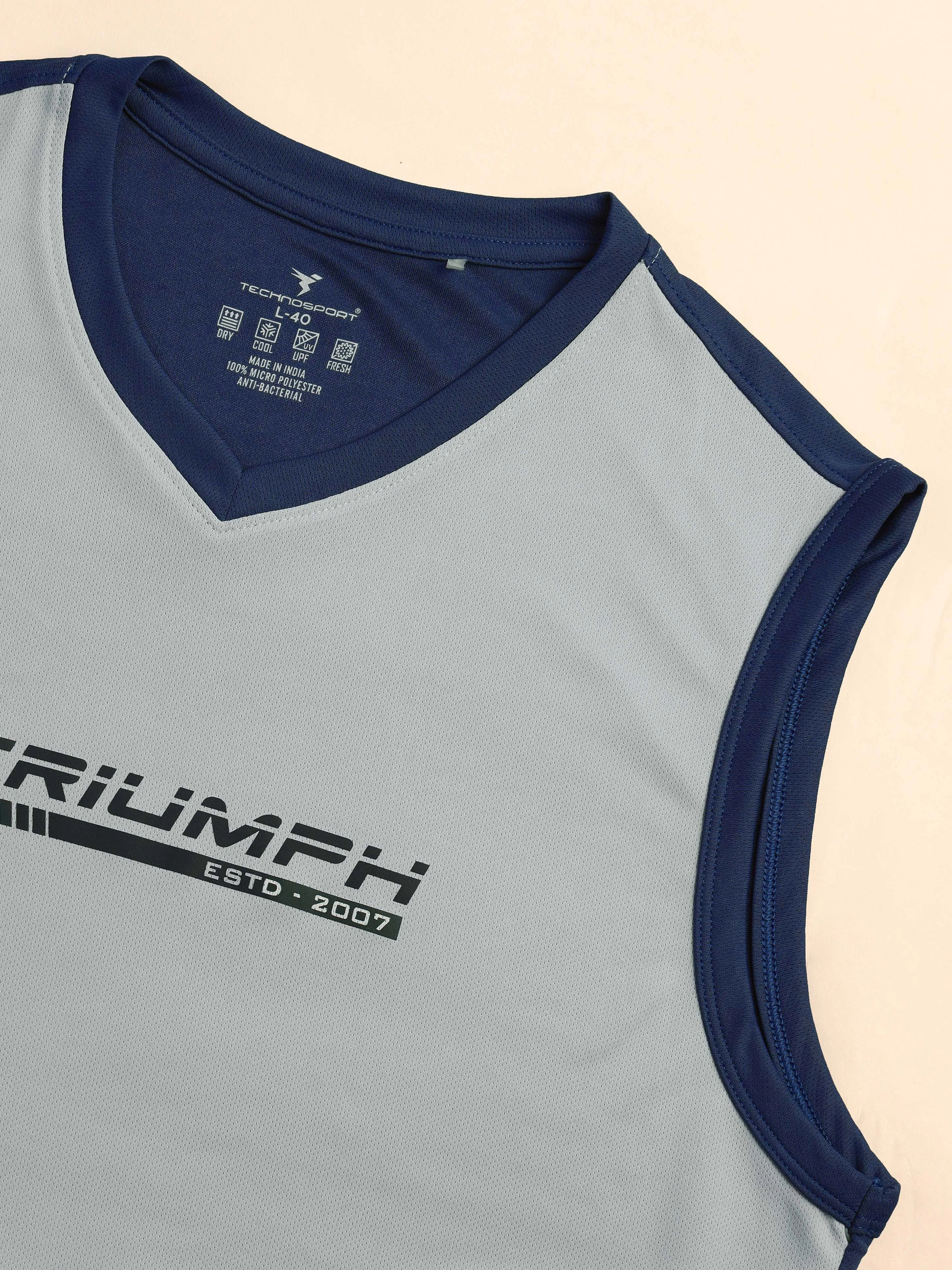 Men Solid Slim Fit V Neck Sleeveless T-shirt with TECHNO COOL  