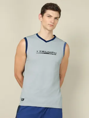 Men Solid Slim Fit V Neck Sleeveless T-shirt with TECHNO COOL  
