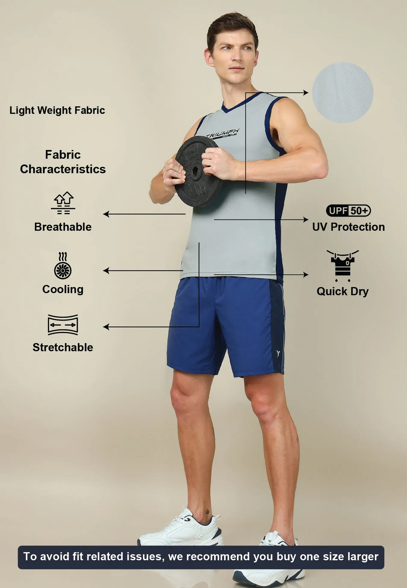 Men Solid Slim Fit V Neck Sleeveless T-shirt with TECHNO COOL  