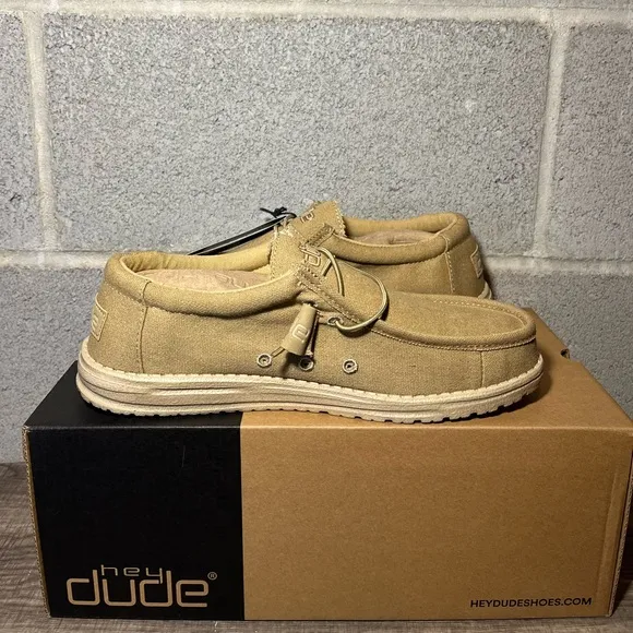 Men's Original Hey Dude‎ Wally Chestnut Canvas Laced-Up Loafer Shoes Size 9