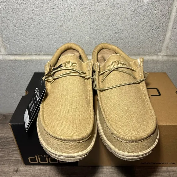 Men's Original Hey Dude‎ Wally Chestnut Canvas Laced-Up Loafer Shoes Size 9