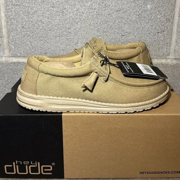 Men's Original Hey Dude‎ Wally Chestnut Canvas Laced-Up Loafer Shoes Size 9