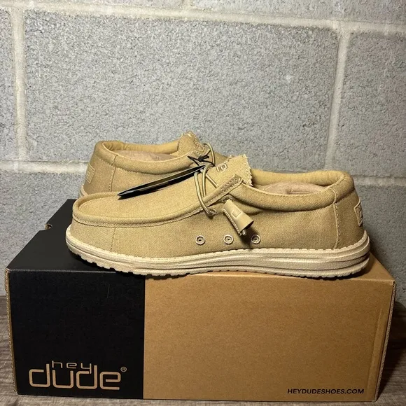 Men's Original Hey Dude‎ Wally Chestnut Canvas Laced-Up Loafer Shoes Size 9