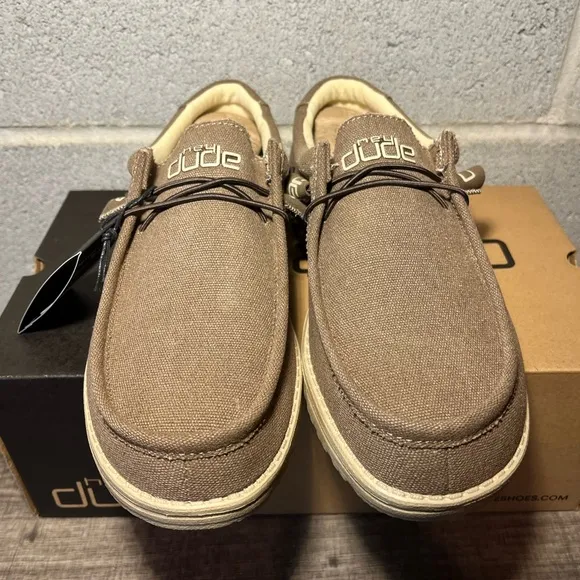 Men's‎ Original Hey Dude Wally Wenge Canvas Laced-Up Loafer Shoes Size 8
