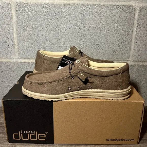 Men's‎ Original Hey Dude Wally Wenge Canvas Laced-Up Loafer Shoes Size 8