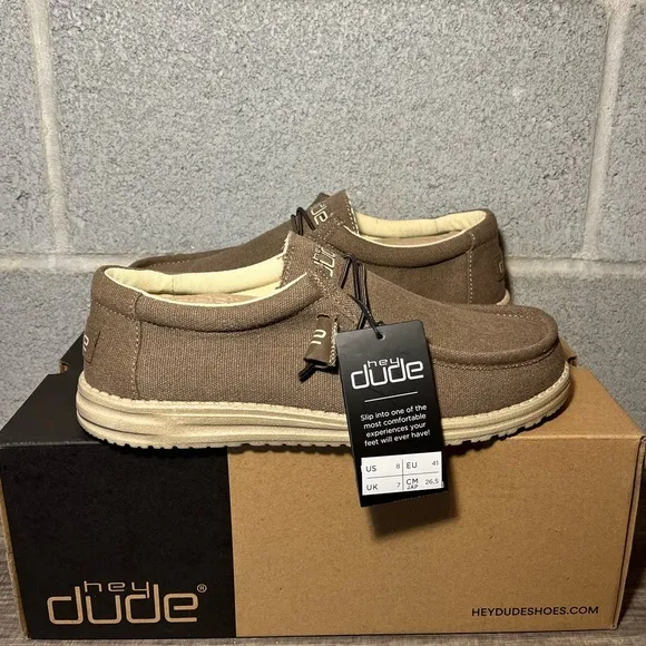 Men's‎ Original Hey Dude Wally Wenge Canvas Laced-Up Loafer Shoes Size 8