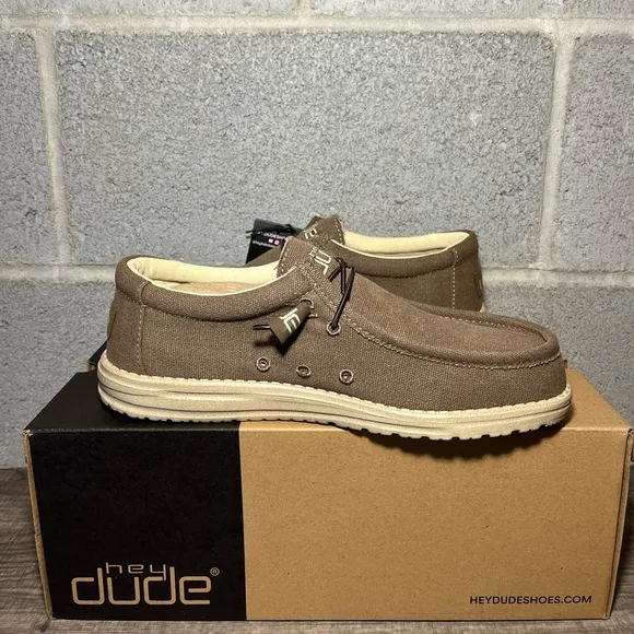 Men's‎ Original Hey Dude Wally Wenge Canvas Laced-Up Loafer Shoes Size 8