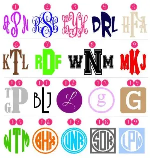 Monogram Decal - Personalized, Custom Decal - 6.5 - 11 inches