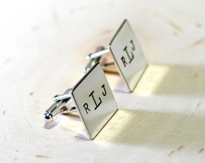 Monogrammed cuff links in sterling silver