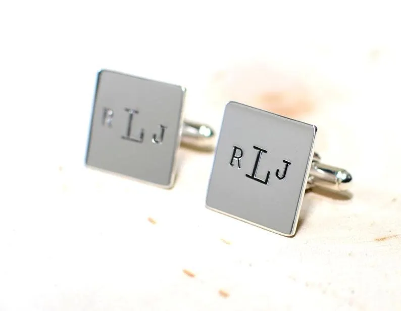 Monogrammed cuff links in sterling silver