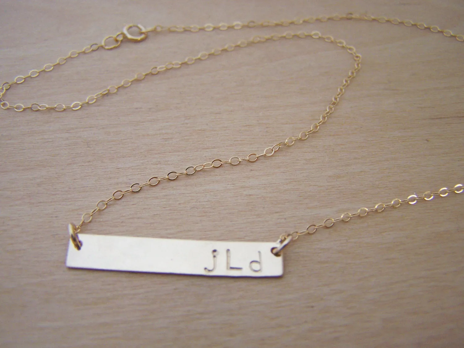 Monogrammed Initials Horizontal Gold Filled Bar Necklace