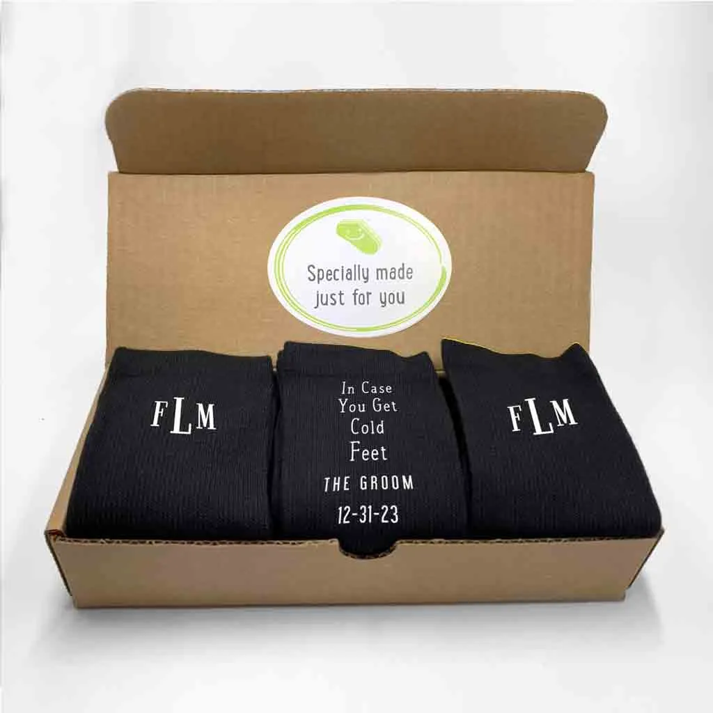 Monogrammed Wedding Socks for the Groom - 3 Pair Gift Box Set