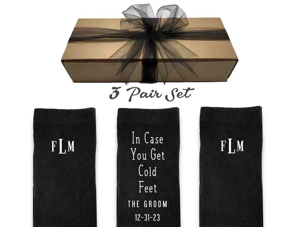 Monogrammed Wedding Socks for the Groom - 3 Pair Gift Box Set