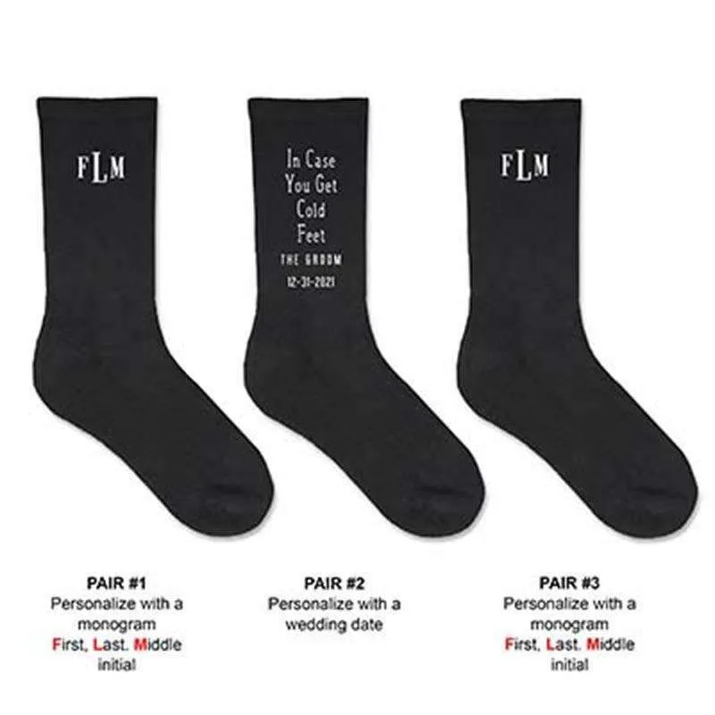 Monogrammed Wedding Socks for the Groom - 3 Pair Gift Box Set