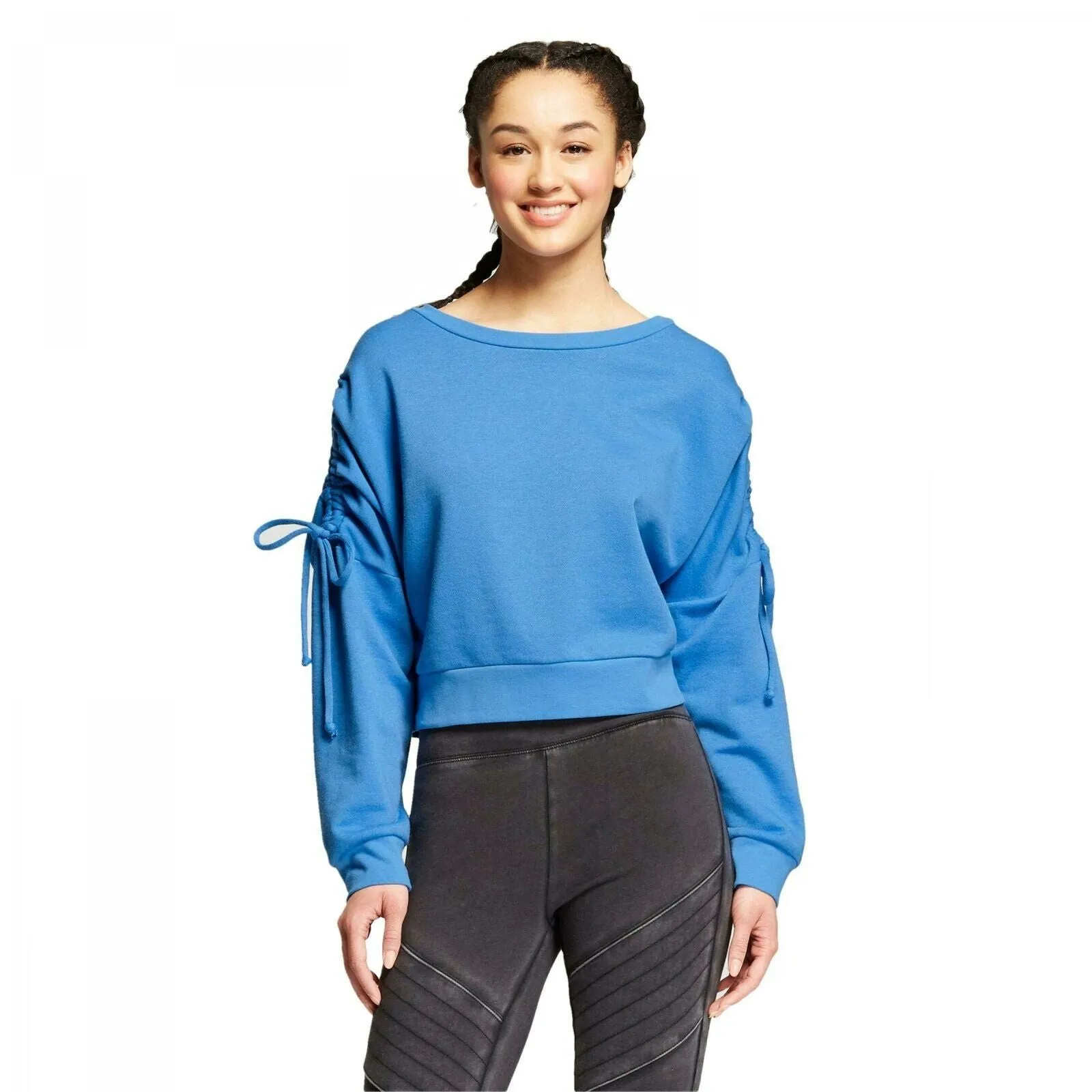 Mossimo Women's Ruched Tie Sleeve Pullover French Terry Sweatshirt