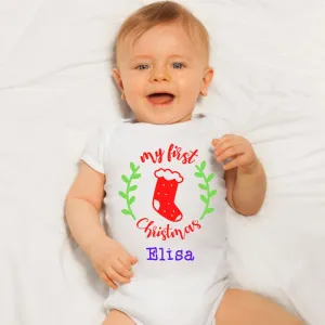 My First Christmas Customized Name Romper for Baby Girls and Boys