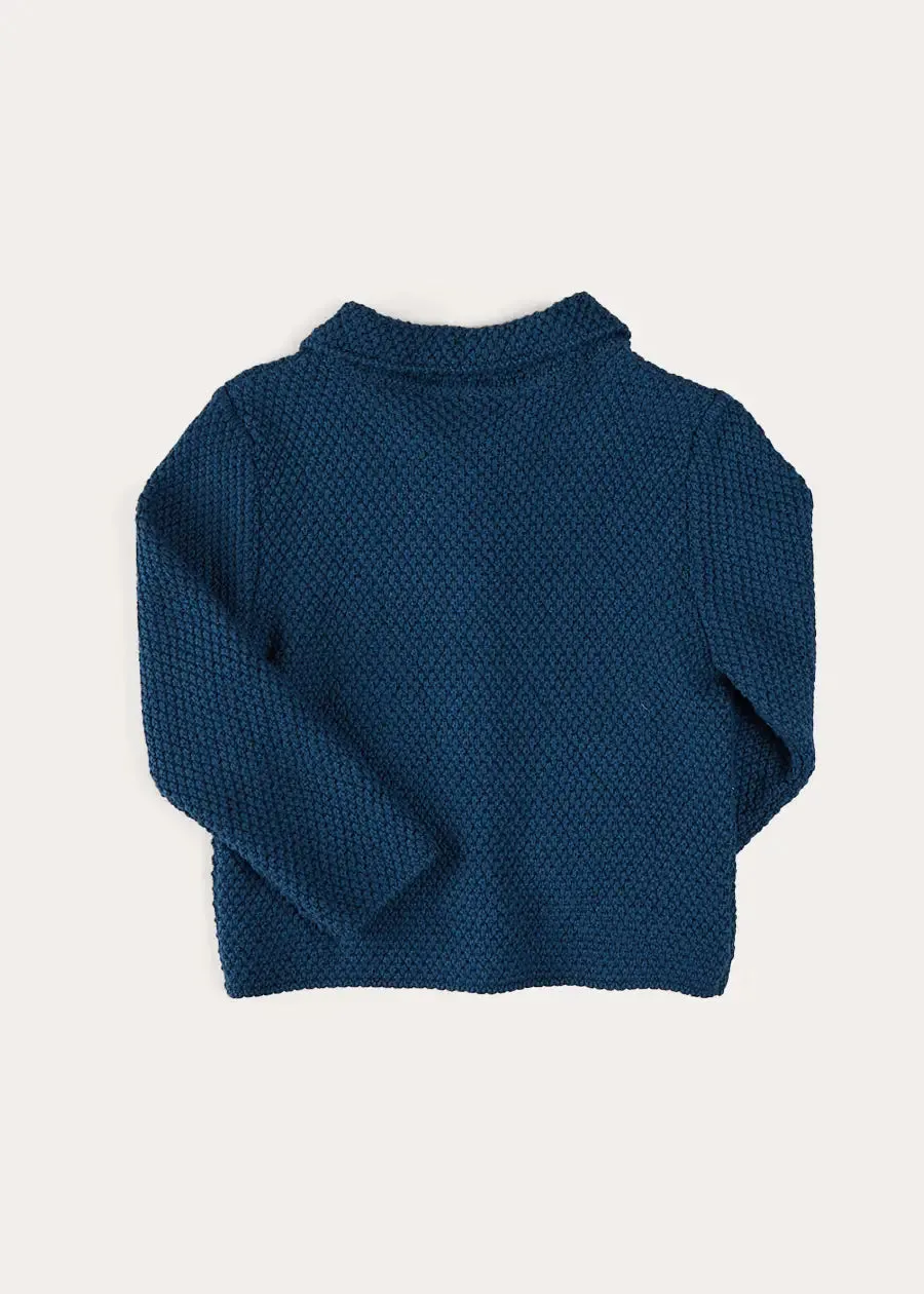 Nautical Boat Embroidery Polo Collar Cardigan in Blue (12mths-6yrs)