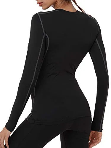 Neleus Women's 3 Pack Dry Fit Athletic Compression Long Sleeve T Shirt,Black,Grey,Blue,Large