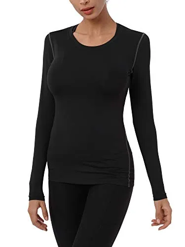 Neleus Women's 3 Pack Dry Fit Athletic Compression Long Sleeve T Shirt,Black,Grey,Blue,Large