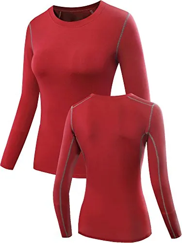 Neleus Women's 3 Pack Dry Fit Athletic Compression Long Sleeve T Shirt,Black,Red,White,Medium